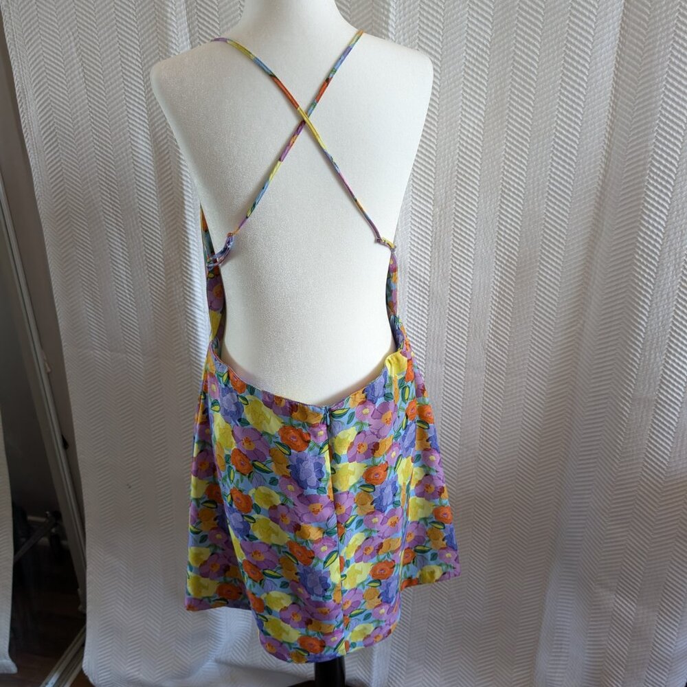 Zara Floral Mini Dress Satin low back hidden shorts size XXL Feminine Vacation - Picture 2 of 16